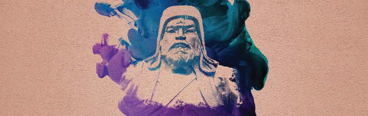 Aged Genghis Khan’s piercing gaze, his weathered face reflecting years of war and Sun Tzu’s strategic wisdom